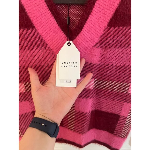 English Factory Womens Pink Plaid Sleeveless Sweater Vest Sz XS NWT - Picture 4 of 6